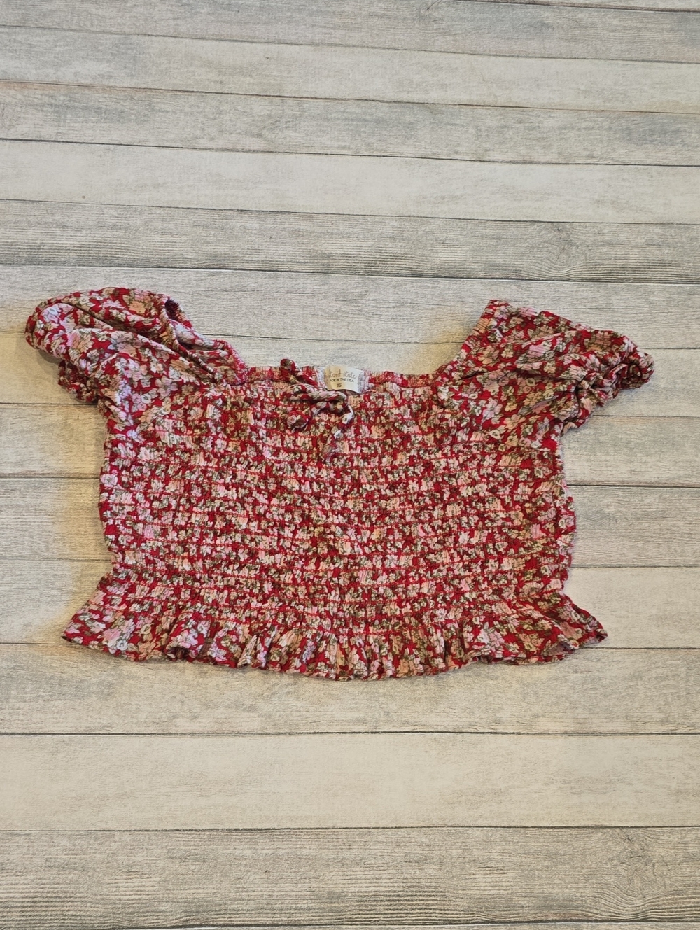 Altar'd State Red Floral Smocked Off-Shoulder Crop Top Size XS